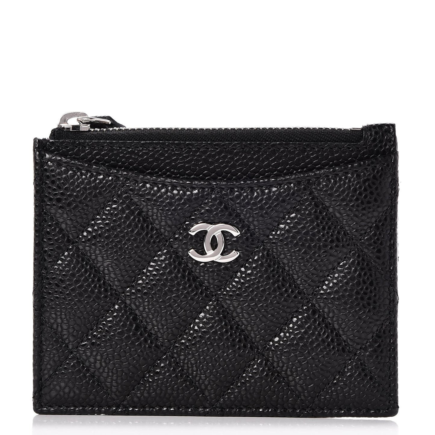 Caviar Quilted CC Zip Card Holder Black