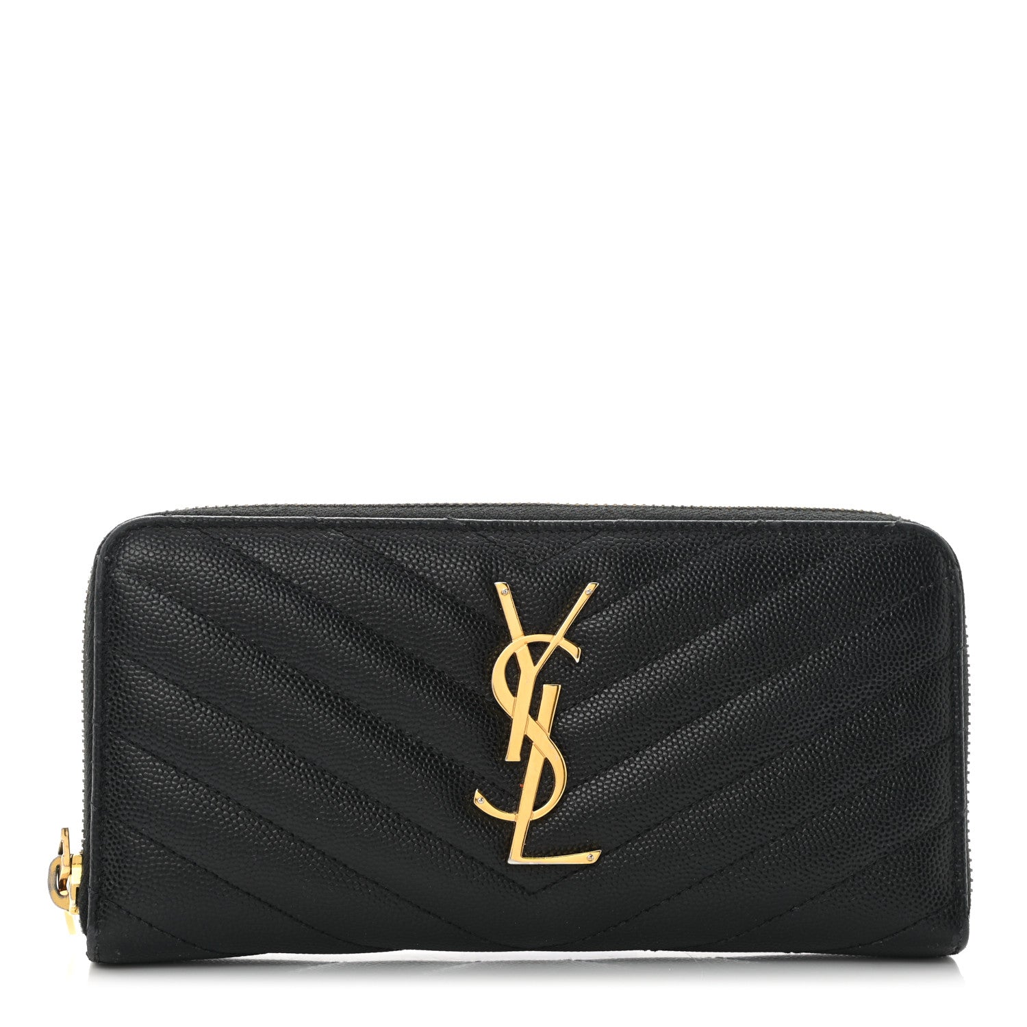 Saint Laurent Grain De Poudre Matelasse Chevron Monogram Zip Around Wallet Black 1 of 8