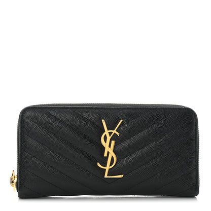 Saint Laurent Grain De Poudre Matelasse Chevron Monogram Zip Around Wallet Black 1 of 8