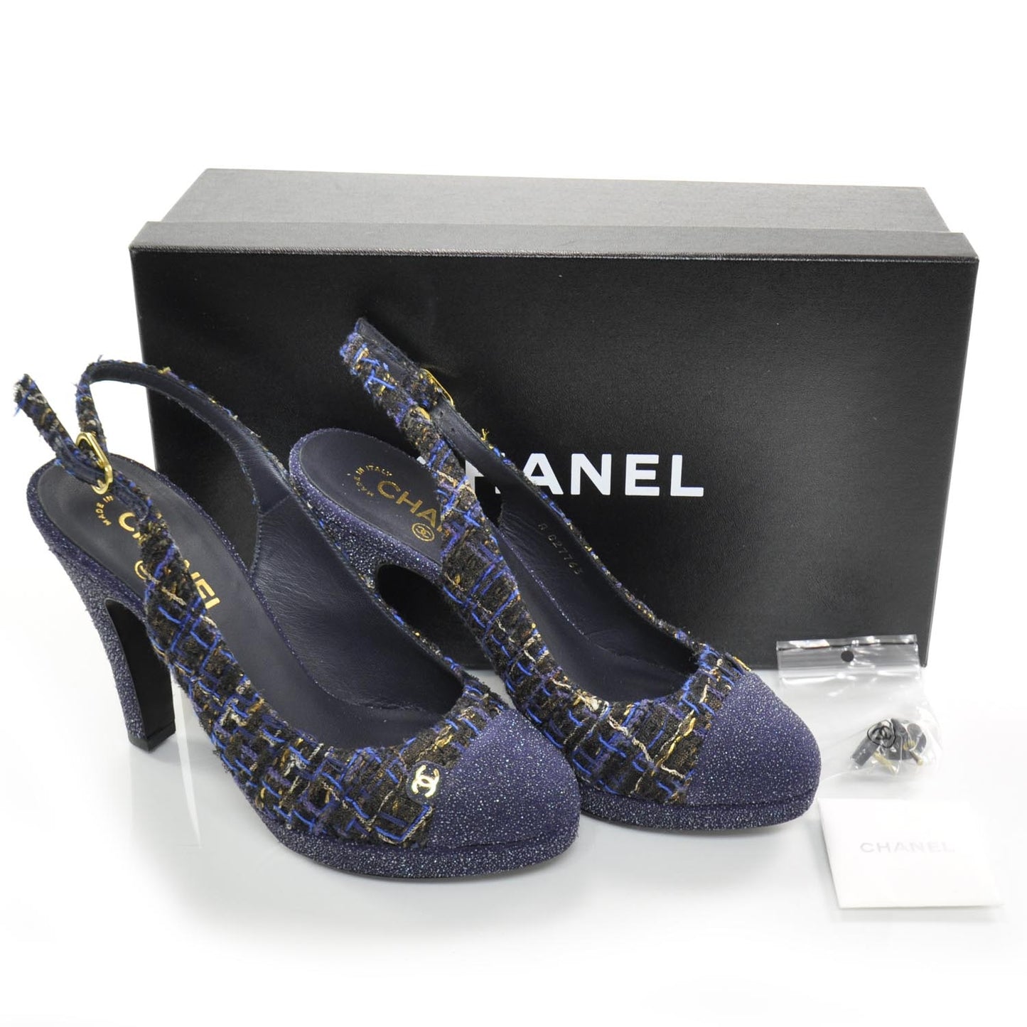 Tweed and Glitter Spectator Slingback Heels 39