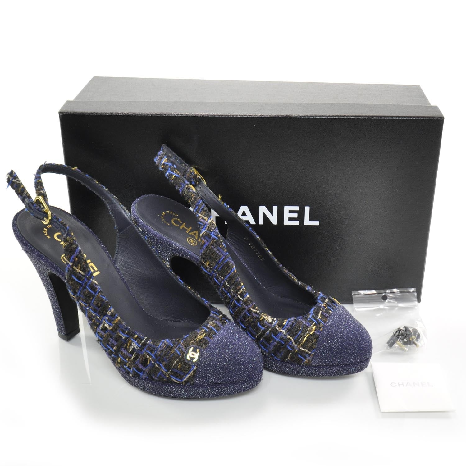 Chanel Tweed and Glitter Spectator Slingback Heels 39 5 of 5