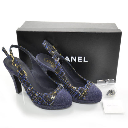 Chanel Tweed and Glitter Spectator Slingback Heels 39 5 of 5