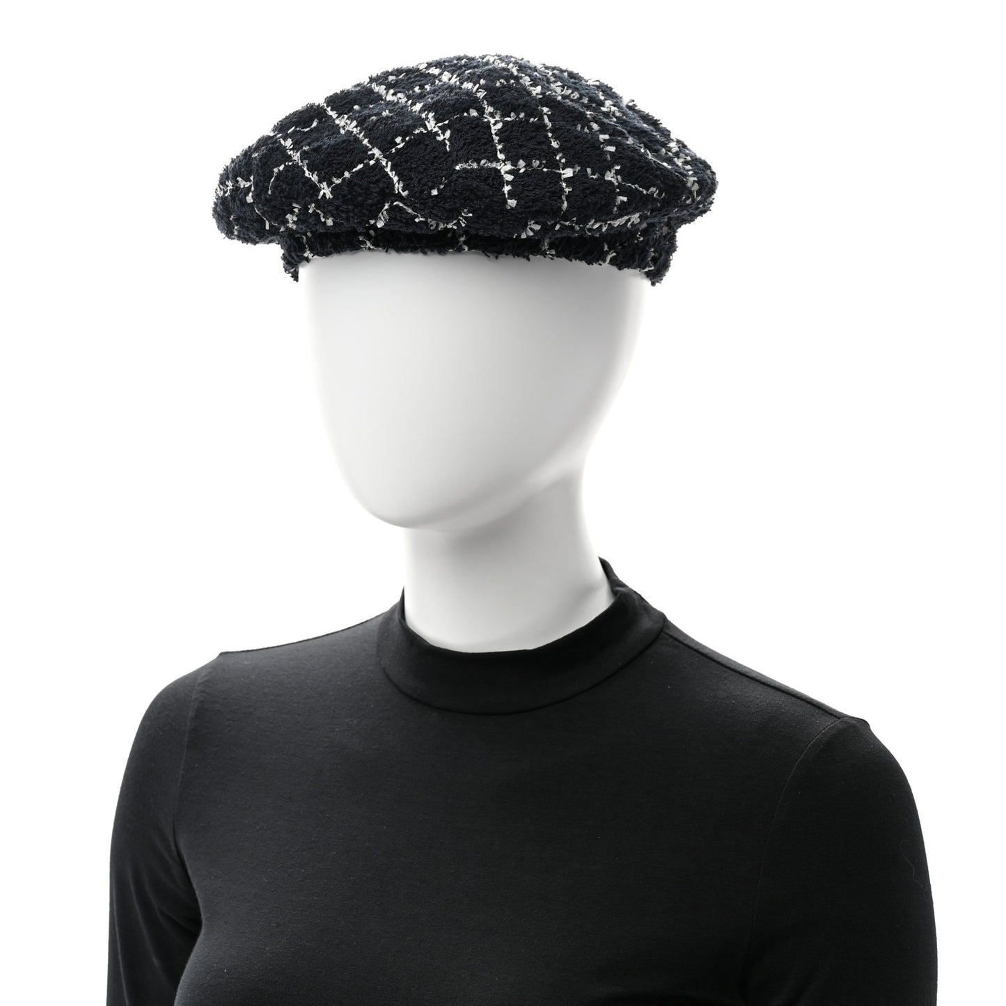 Tweed Beret Hat L Black White