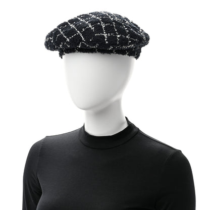 Chanel Tweed Beret Hat L Black White 2 of 8