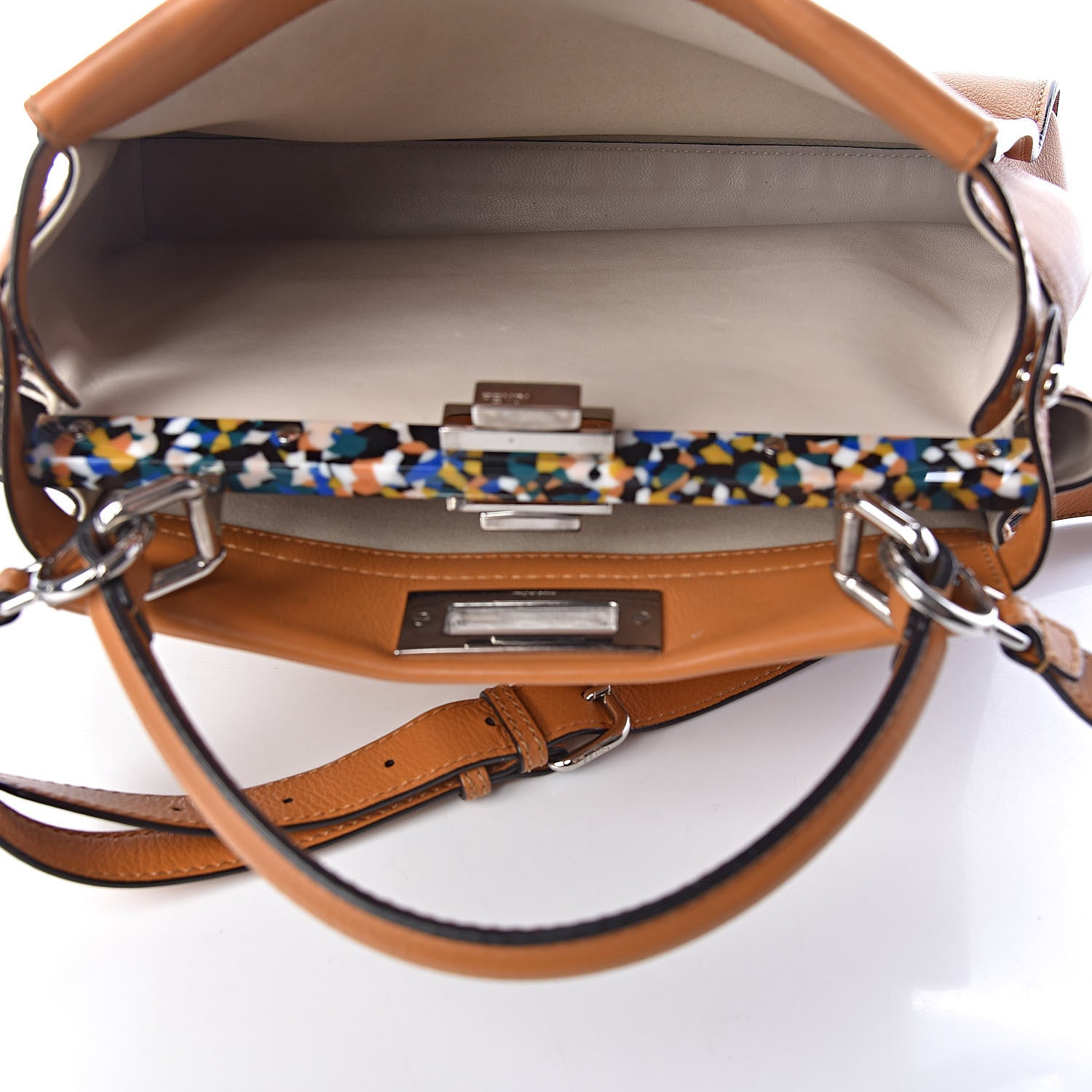 Fendi Vitello Seta Shiny Nappa Plexiglass Granite Medium Peekaboo Iconic Satchel Ginger Latte 5 of 12