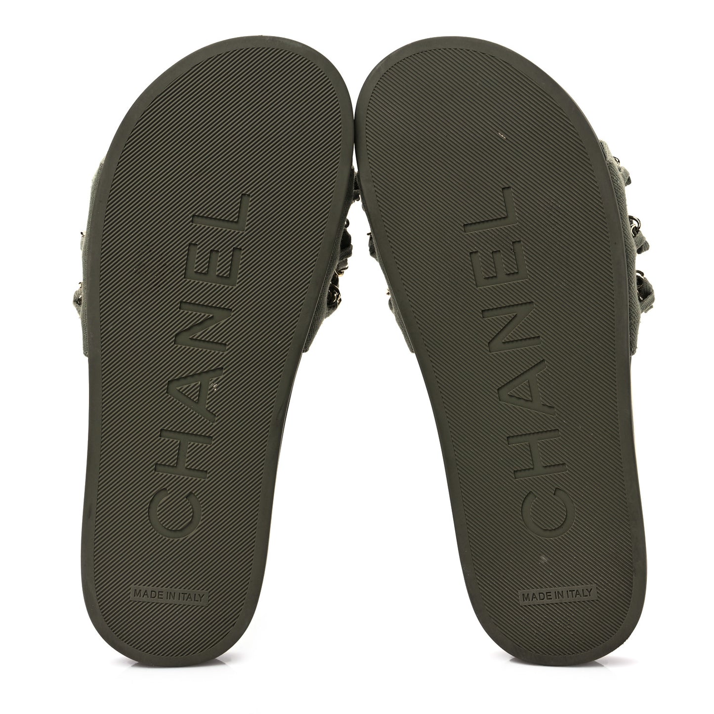 Canvas Chain Flat Sandals 37 Khaki