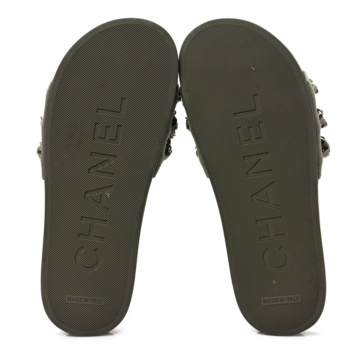 Chanel Canvas Chain Flat Sandals 37 Khaki 5 of 7
