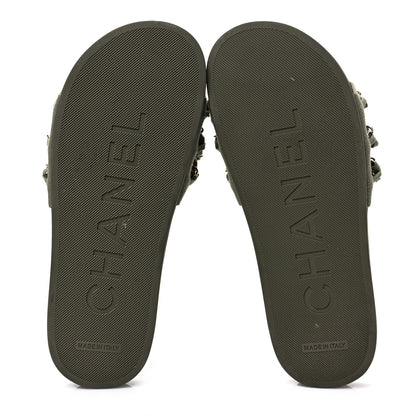 Chanel Canvas Chain Flat Sandals 37 Khaki 5 of 7