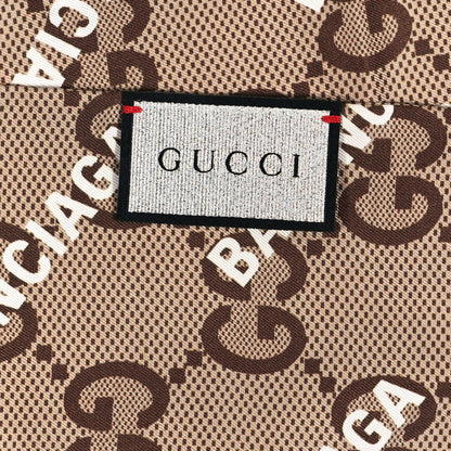 Gucci X BALENCIAGA Silk Twill Maxi GG Monogram GG B Neck Bow Scarf Beige White 3 of 3