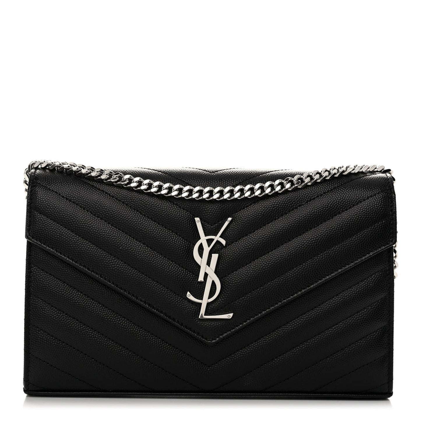 Grain De Poudre Matelasse Chevron Monogram Chain Wallet Black