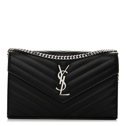 Saint Laurent Grain De Poudre Matelasse Chevron Monogram Chain Wallet Black 1 of 9