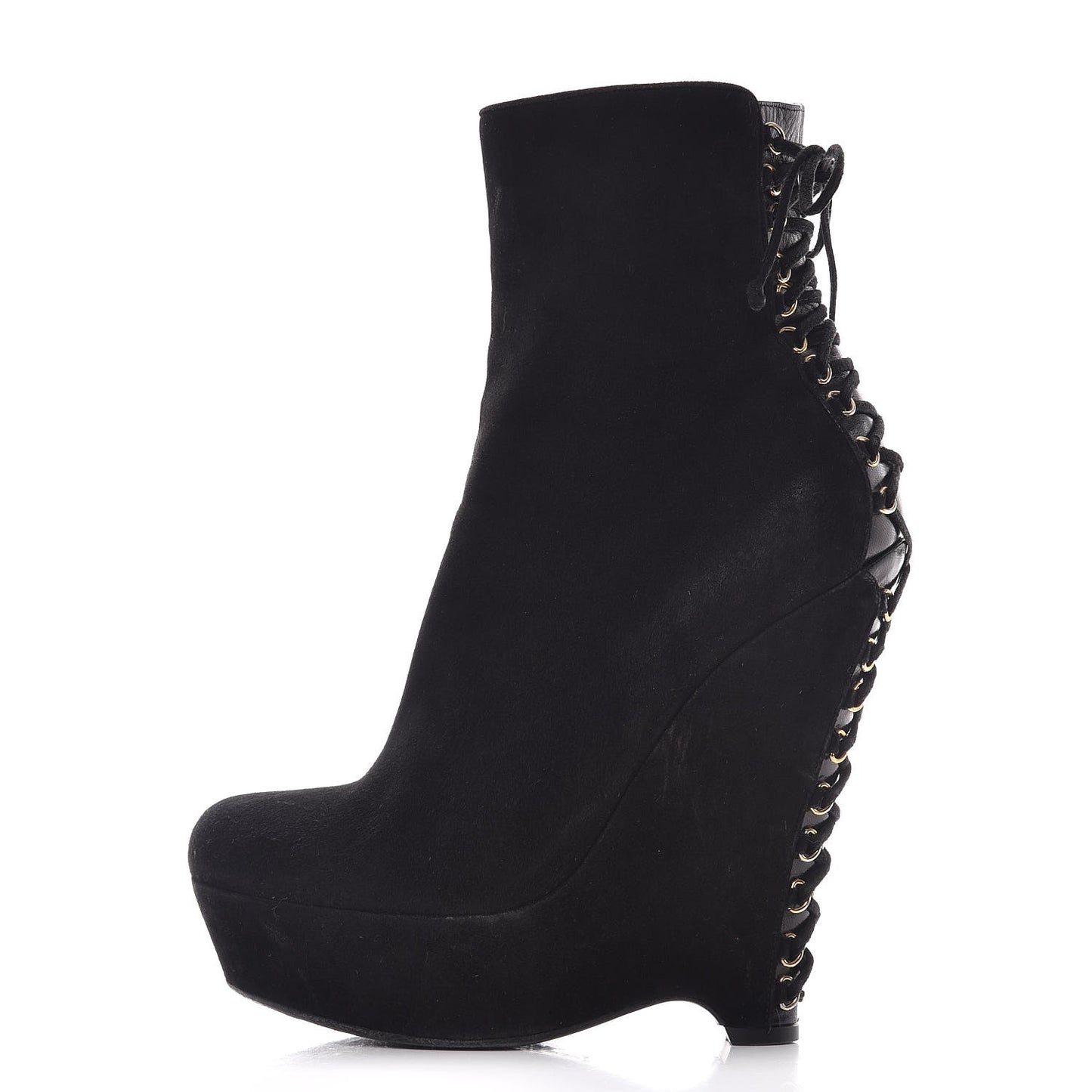 Suede Corset Wedge Boots 37.5 Black