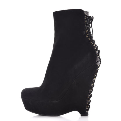 Saint Laurent Suede Corset Wedge Boots 37.5 Black 1 of 12