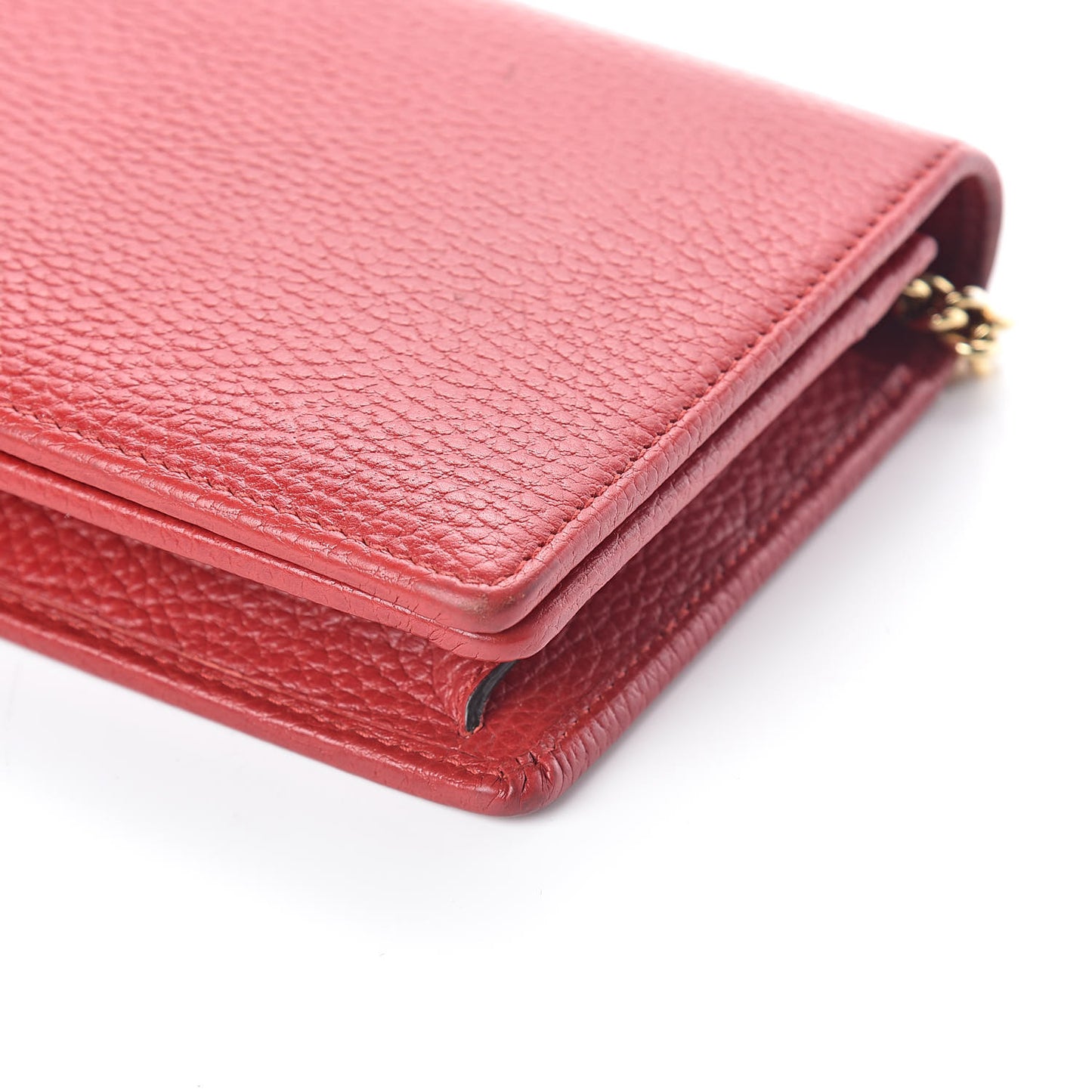 Dollar Calfskin Mini GG Marmont Chain Wallet Hibiscus Red