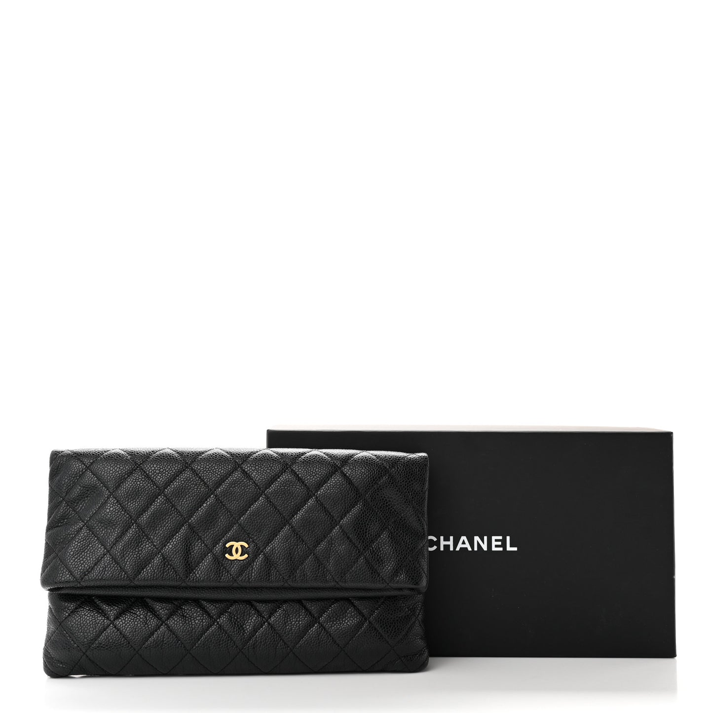 Caviar Quilted CC Beauty Clutch Black