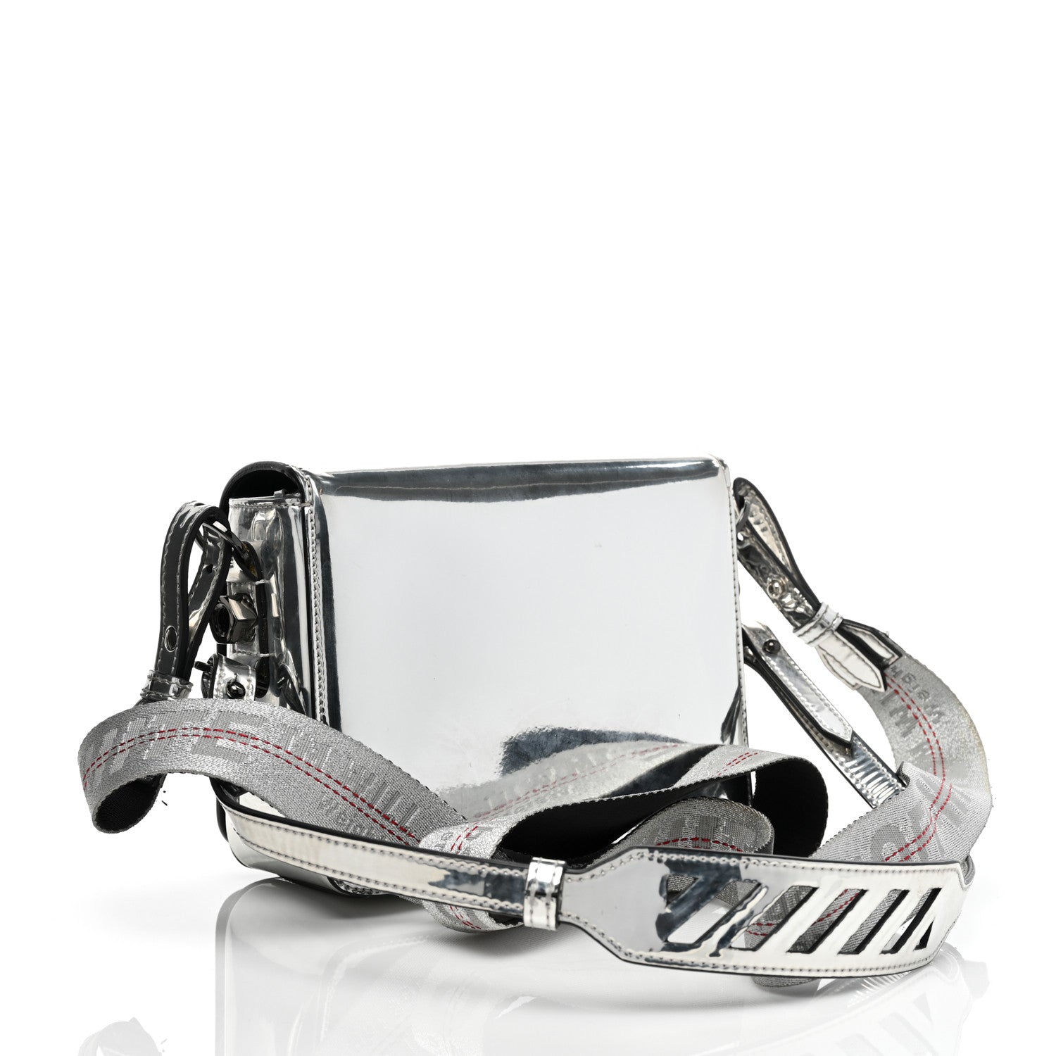 Off-White Patent Mirror Binder Clip Bag Silver 2 of 11