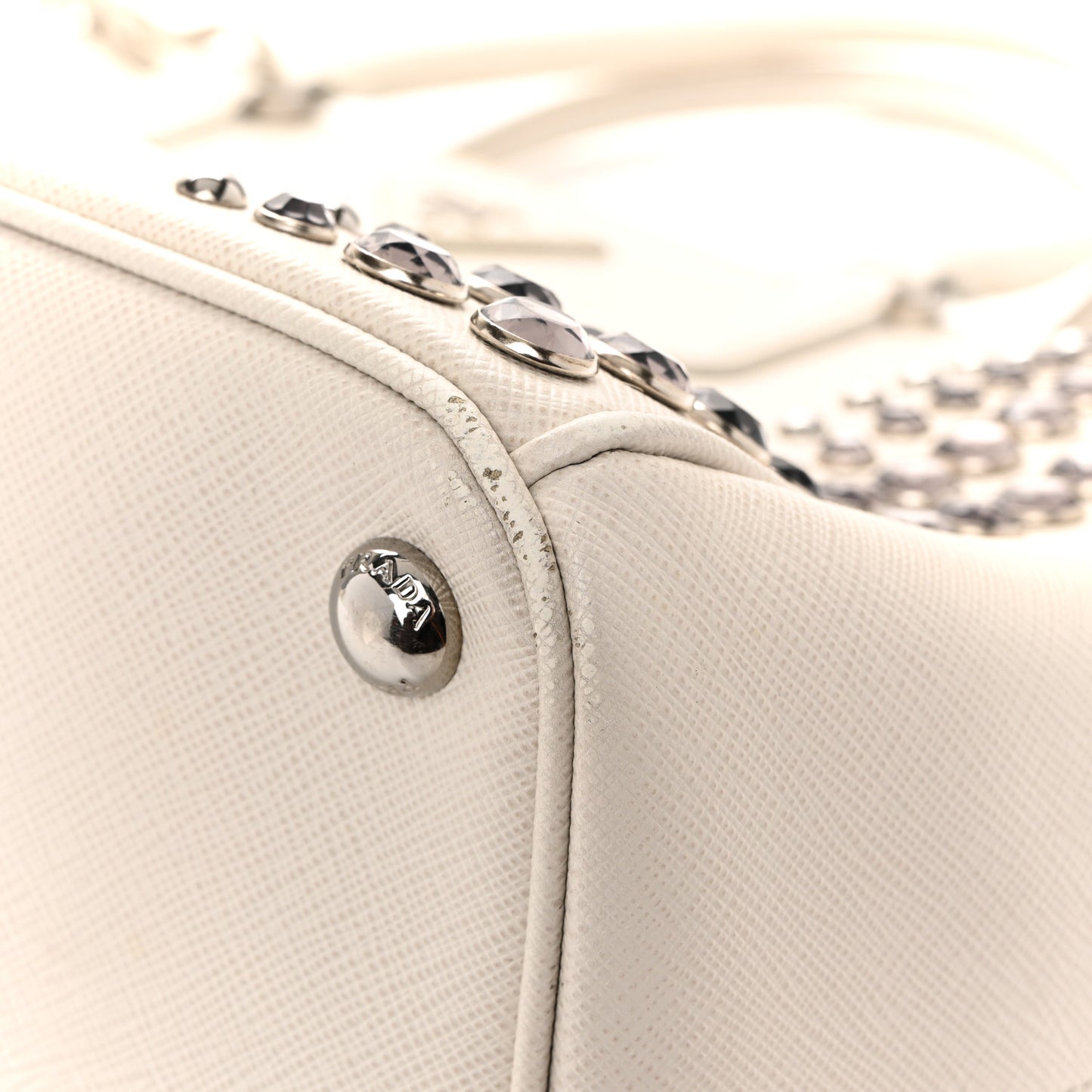 Saffiano Lux Studded Crystal Medium Galleria Double Zip Tote Talco