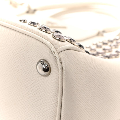 Prada Saffiano Lux Studded Crystal Medium Galleria Double Zip Tote Talco 22 of 31