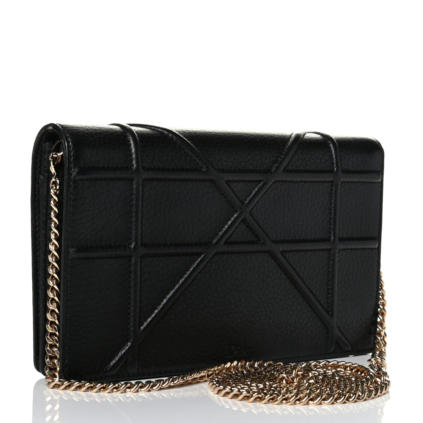Grained Calfskin Diorama Wallet on Chain Pouch Black