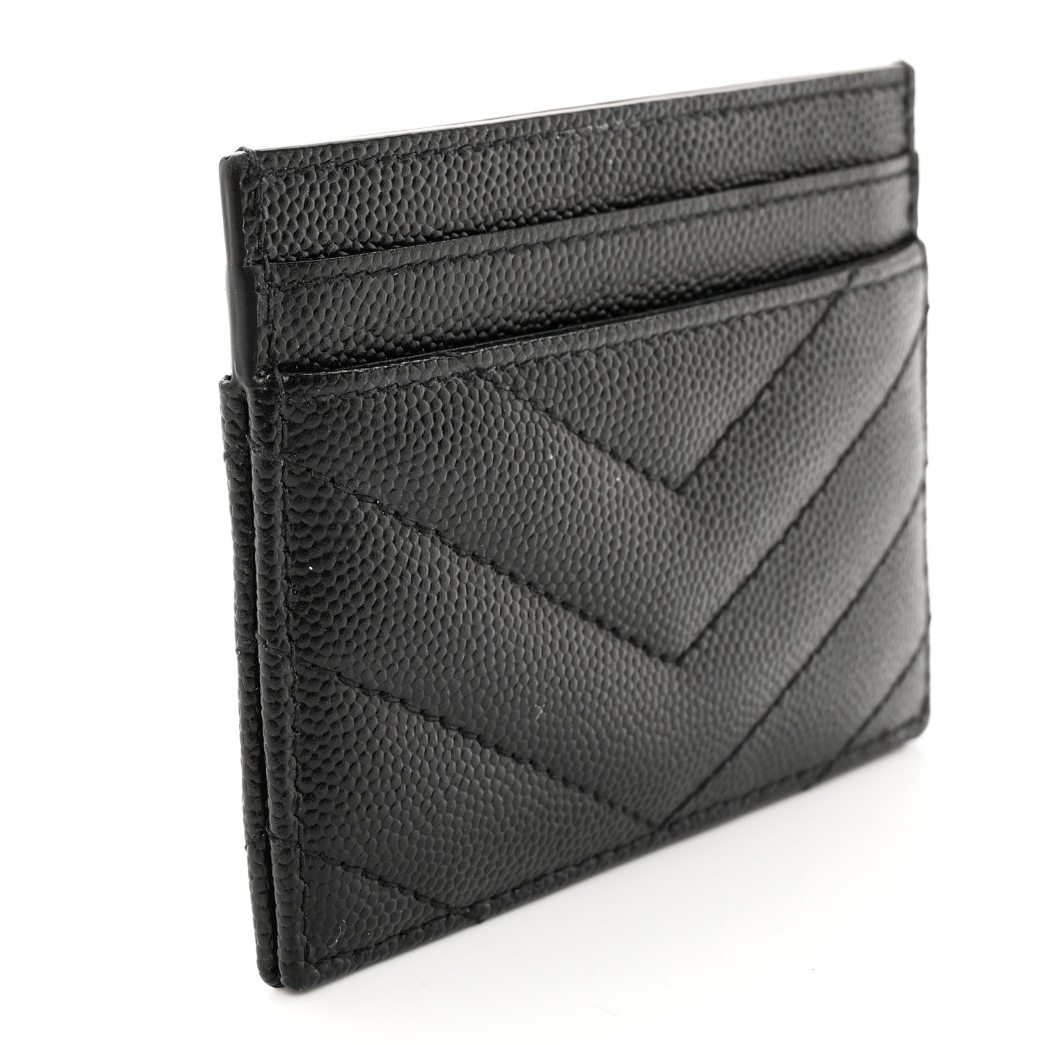 Saint Laurent Grain De Poudre Matelasse Chevron Monogram Credit Card Case Black 3 of 12