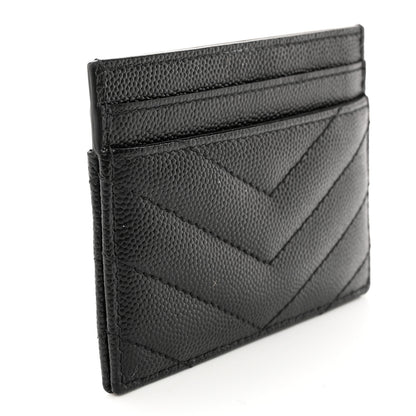 Saint Laurent Grain De Poudre Matelasse Chevron Monogram Credit Card Case Black 3 of 12