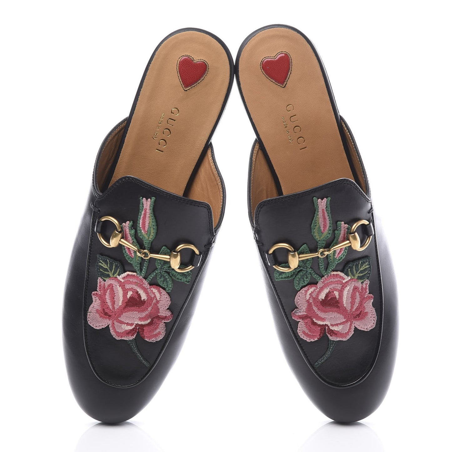 Calfskin Flower Embroidered Womens Princetown Slippers 38 Black