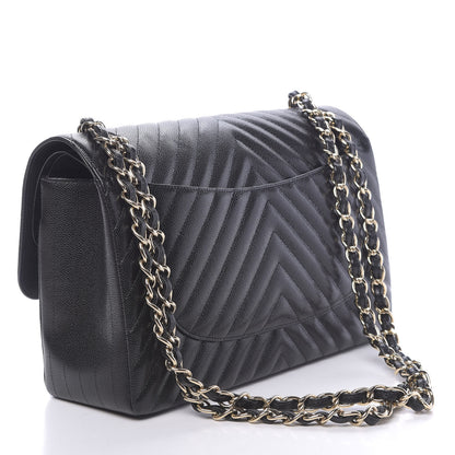 Chanel Caviar Chevron Quilted Jumbo Double Flap Black 3 of 10