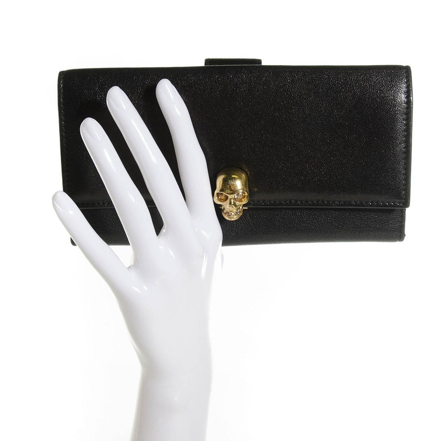 Calfskin Skull Continental Wallet Black