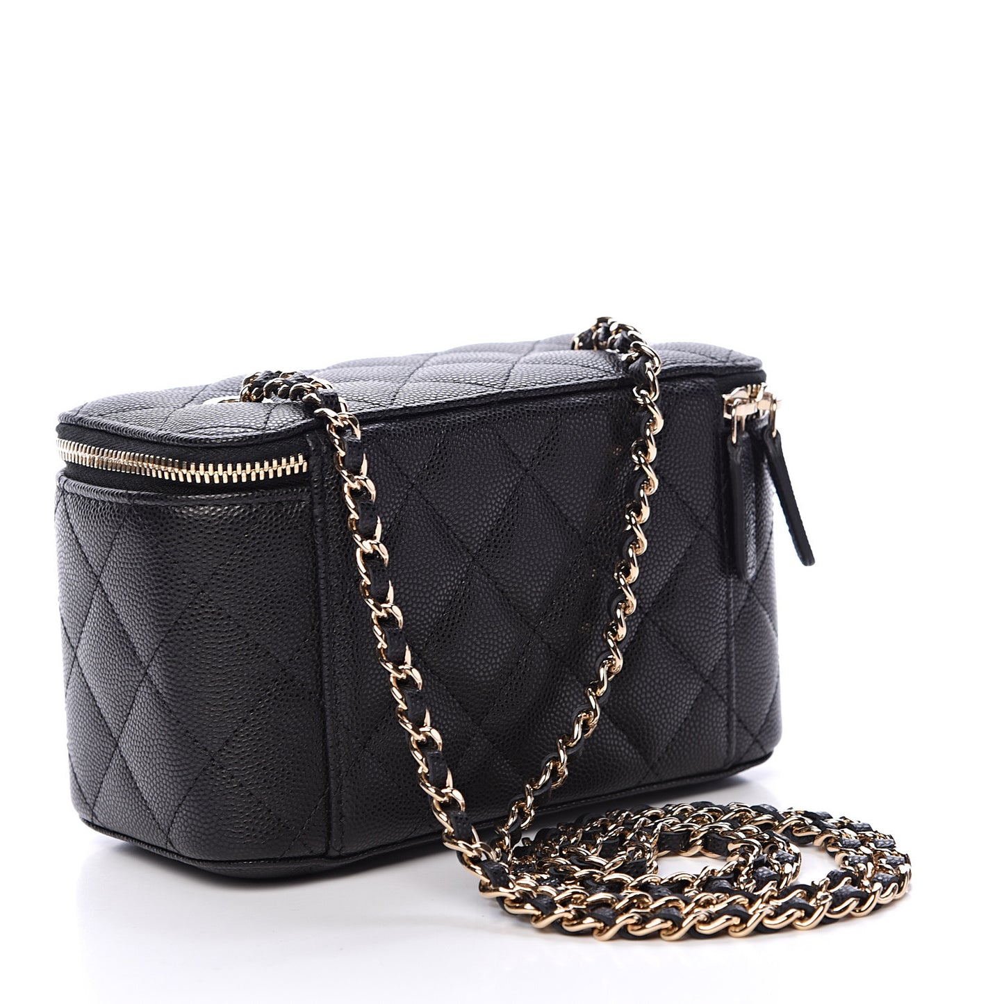 Caviar Quilted Small Vanity Case With Chain Black
