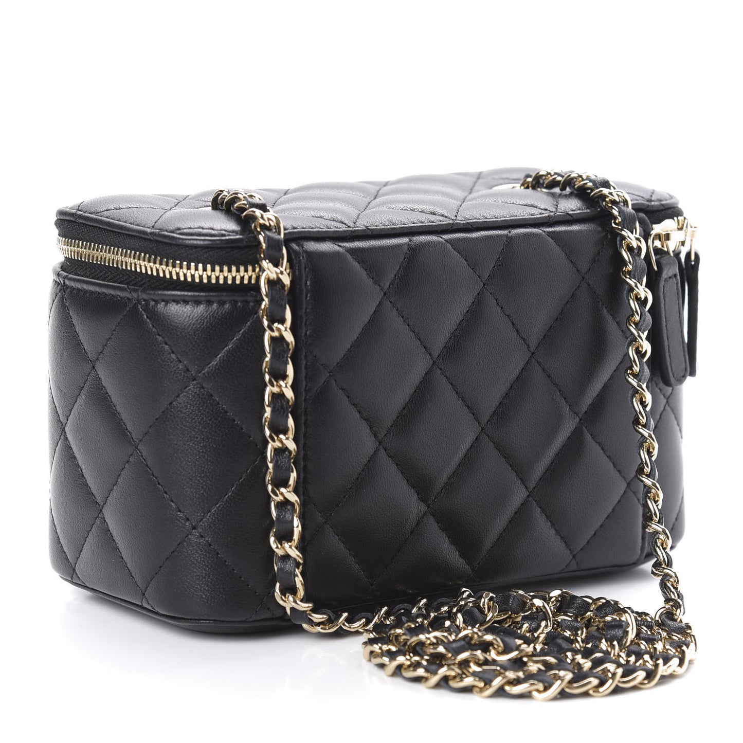 Lambskin Quilted Small Vanity Case With Chain Black