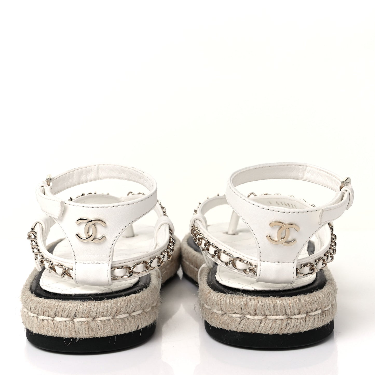 Lambskin Chain CC Thong Espadrille Sandals 40 White