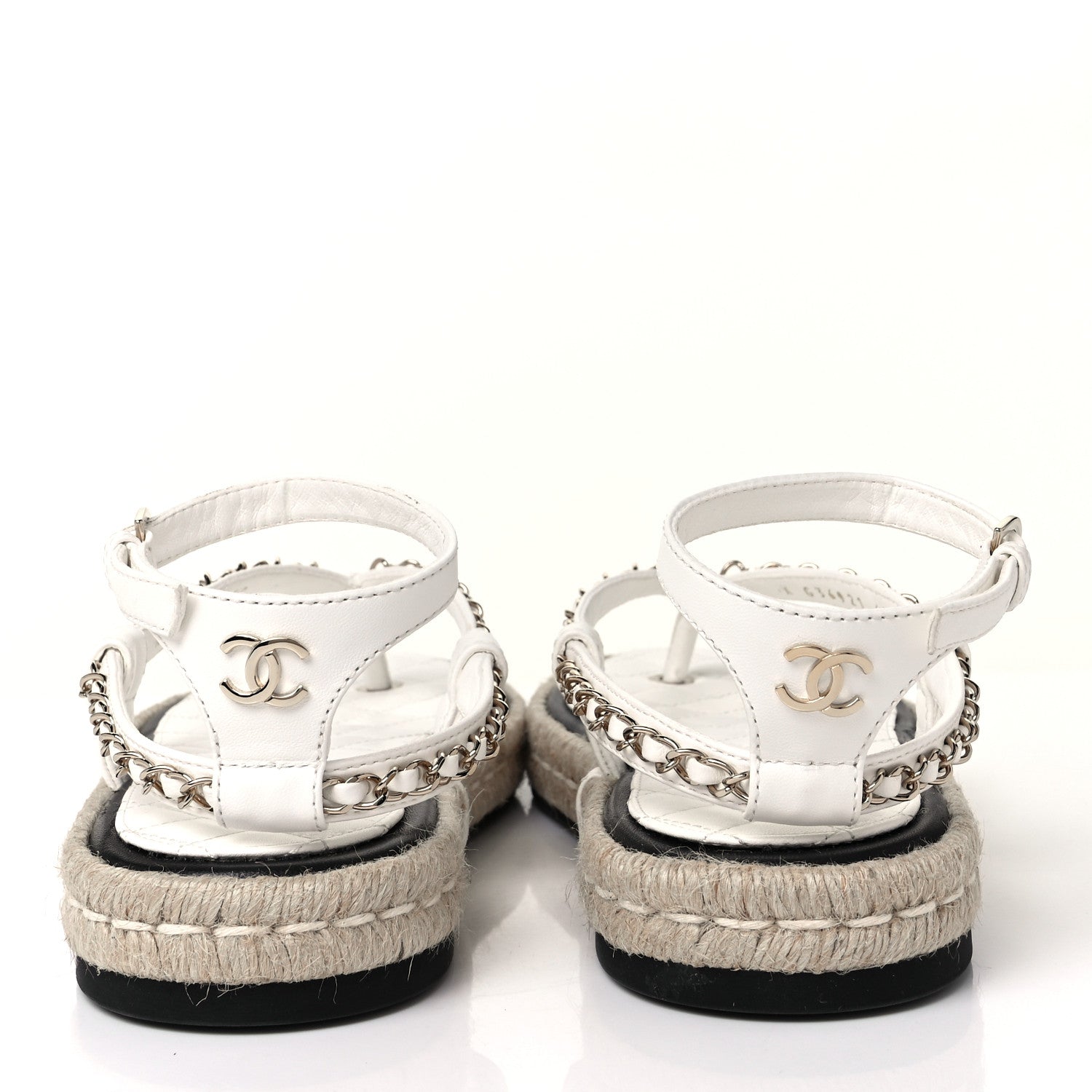 Chanel Lambskin Chain CC Thong Espadrille Sandals 40 White 5 of 10