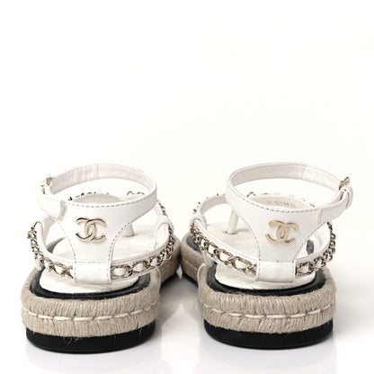 Chanel Lambskin Chain CC Thong Espadrille Sandals 40 White 5 of 10
