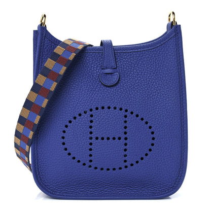 Hermes Taurillon Clemence Maxi Quadrille Evelyne TPM Royal Bleu Bleu Bill Biscuit Rouge H 1 of 10