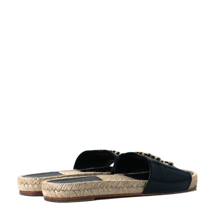 Chanel Patent Calfskin Crystal CC Espadrille Slip On Sandals 40 Black 4 of 9