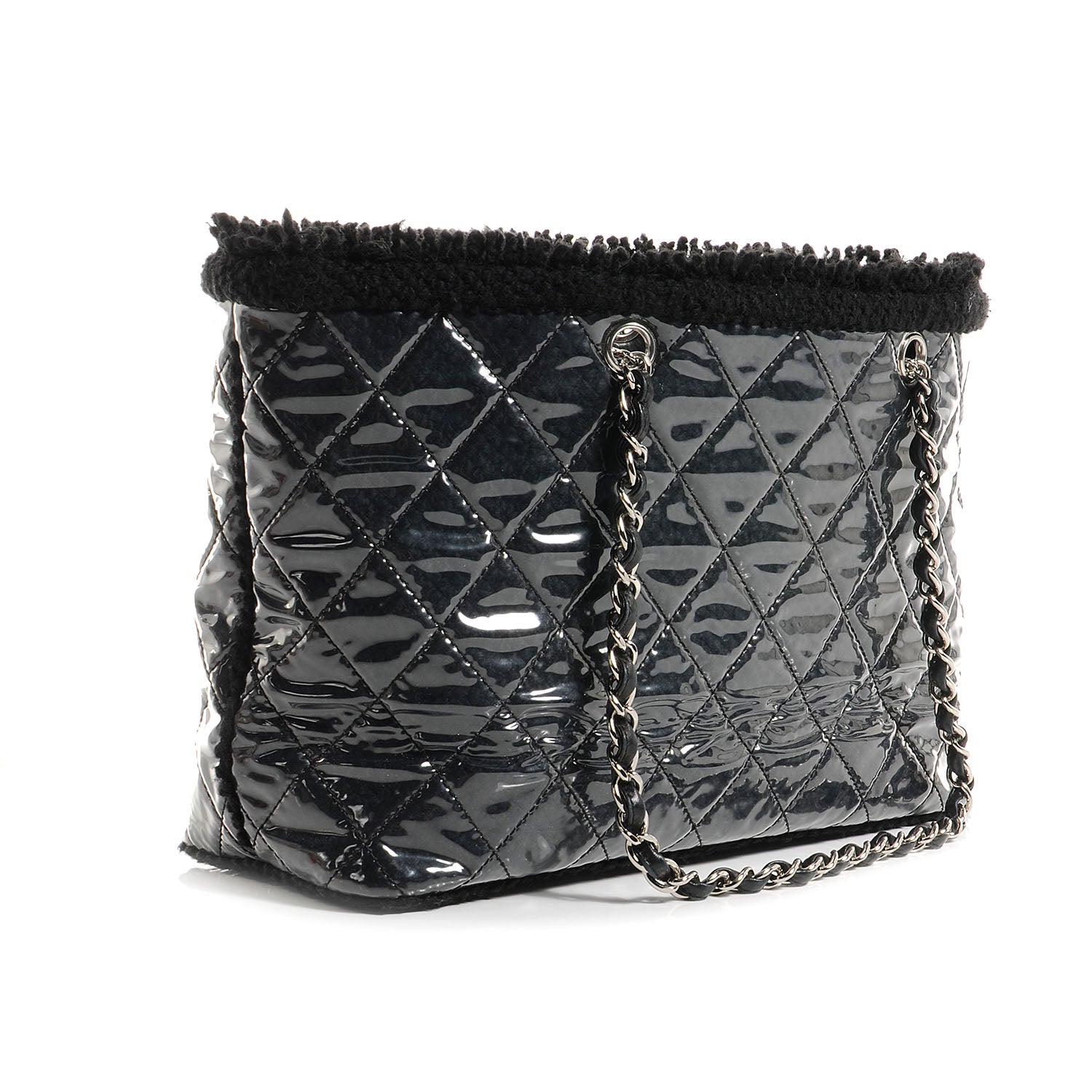 Chanel Vinyl Quilted Funny Tweed Tote Black 3 of 7