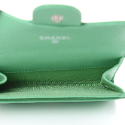 Chanel Caviar Chevron Quilted Flap Card Holder Green 5 of 9