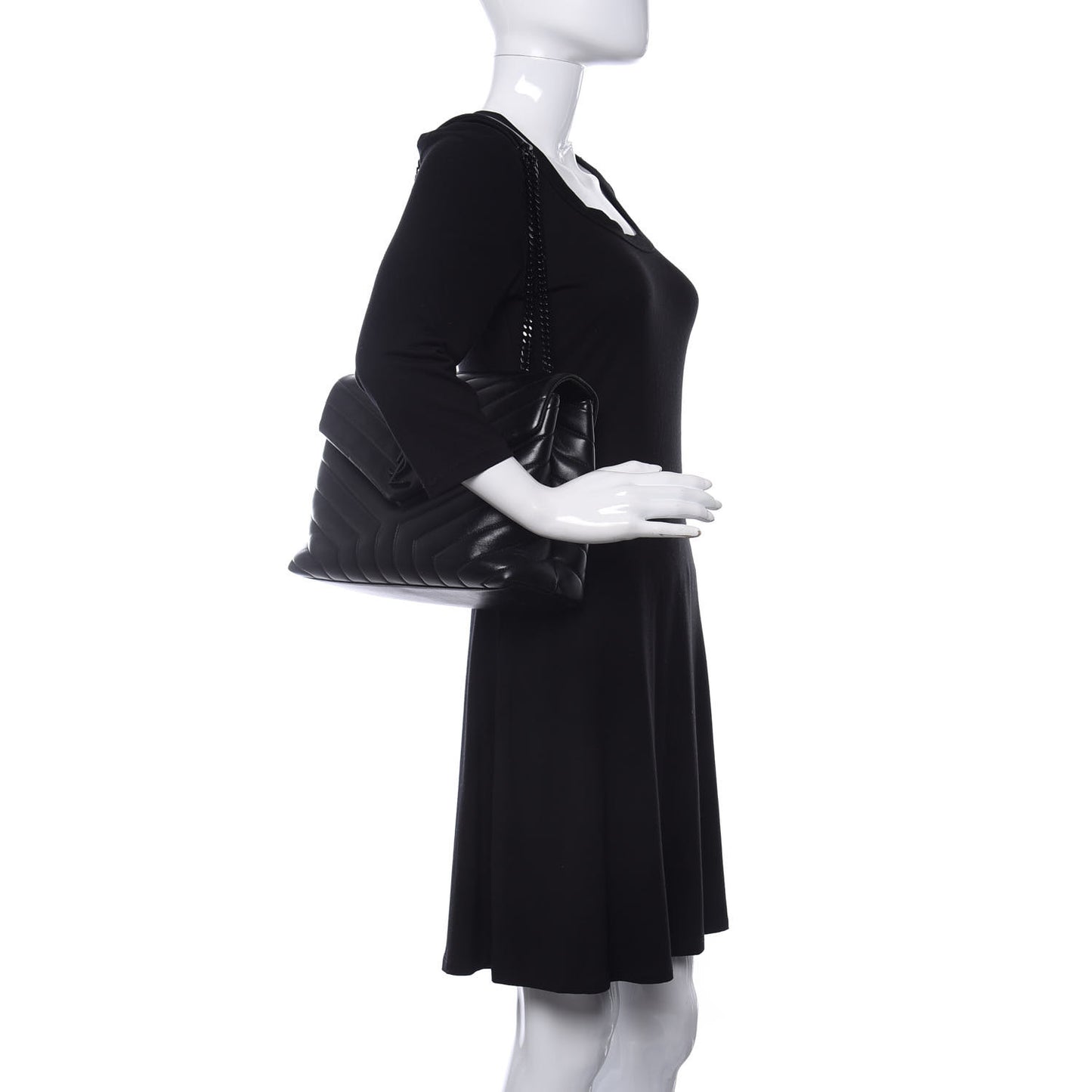 Calfskin Y Quilted Monogram Medium Loulou Chain Satchel Black