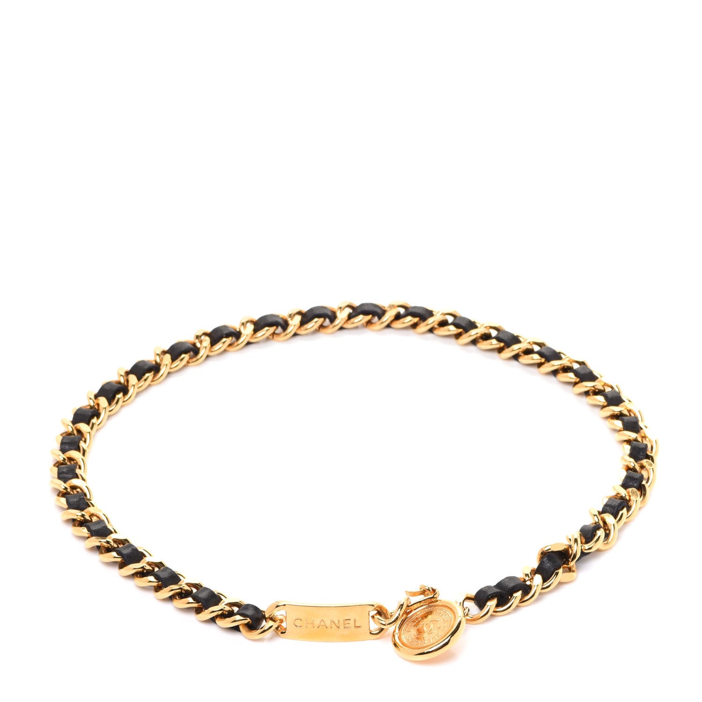 Lambskin Chain CC Medallion Belt Black Gold