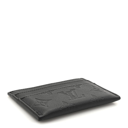 Louis Vuitton Calfskin Monogram Shadow Double Card Holder Black Black 4 of 7