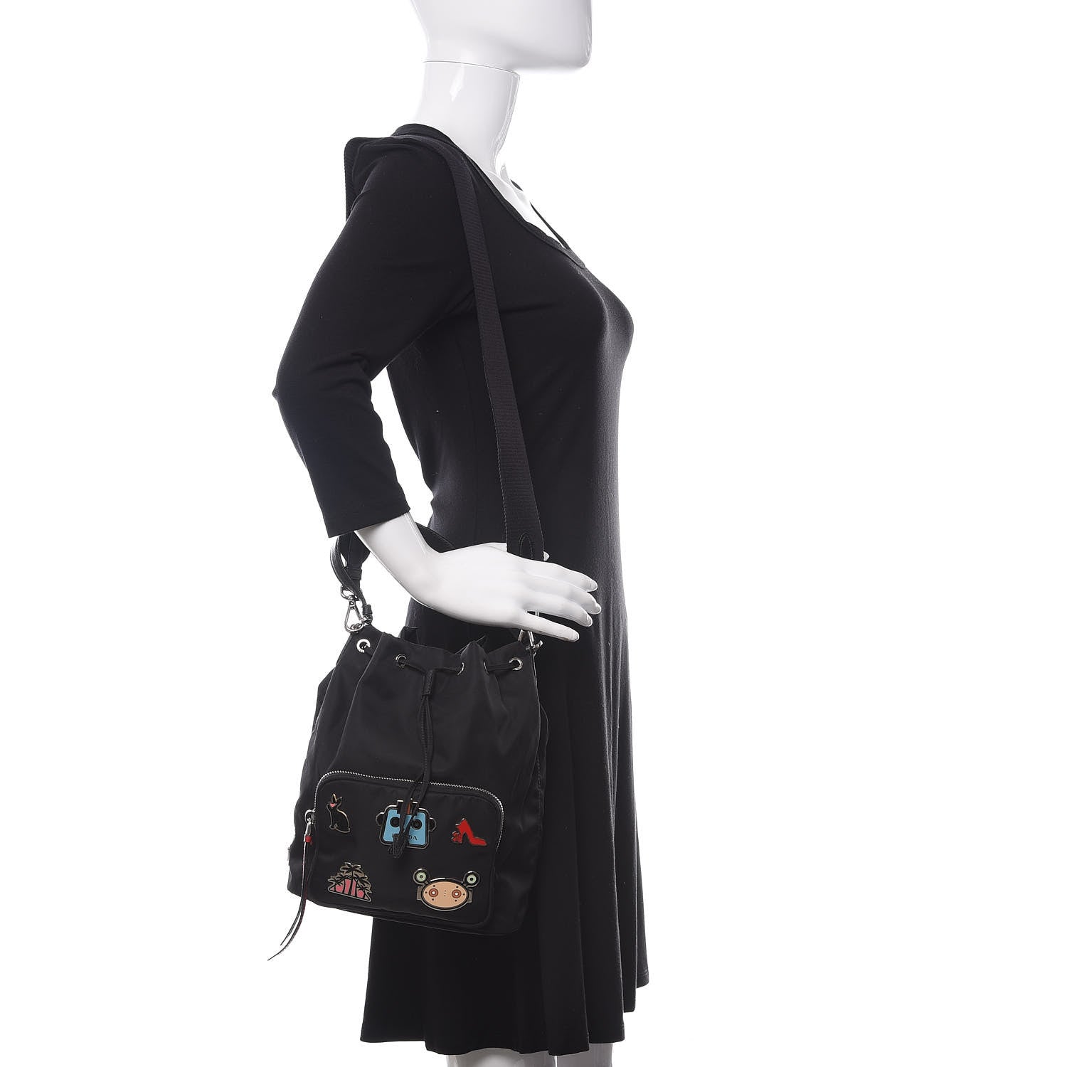 Prada Saffiano Tessuto Nylon Mini Bucket Crossbody Bag Black 2 of 11