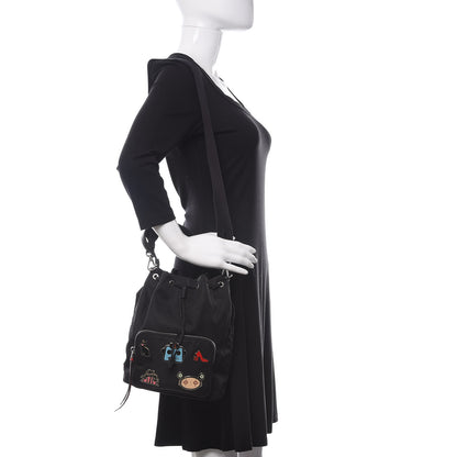 Prada Saffiano Tessuto Nylon Mini Bucket Crossbody Bag Black 2 of 11