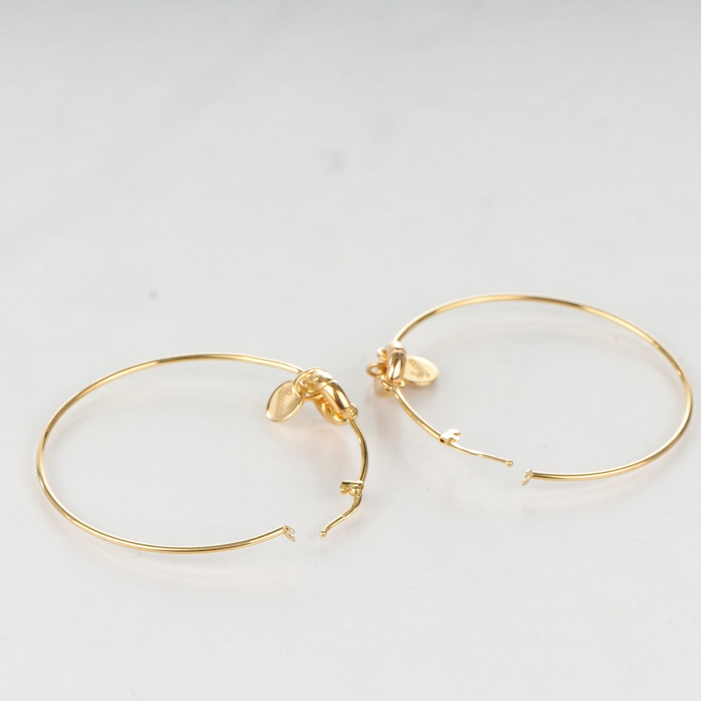 18K Yellow Gold Bamboo Link Charm Hoop Earrings