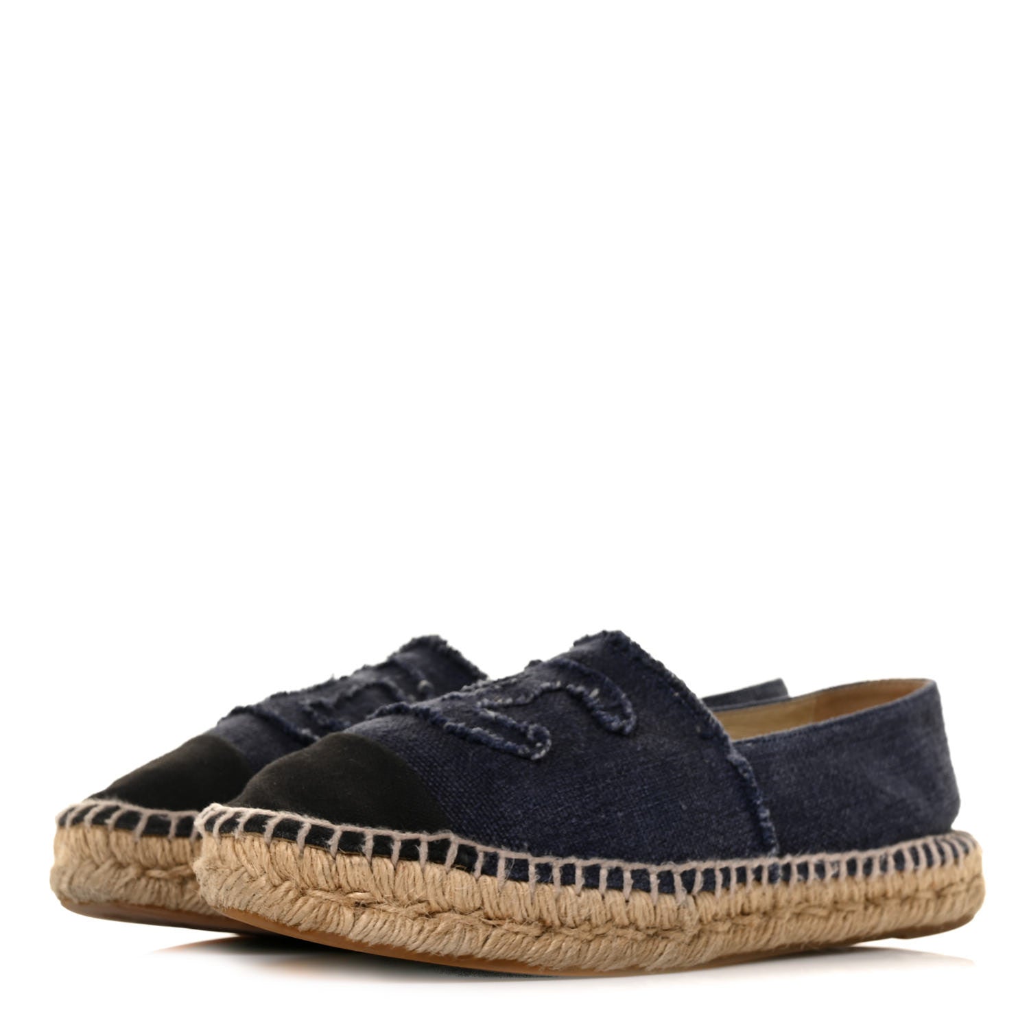 Chanel Denim Toile CC Espadrilles 40 Navy Black 3 of 8