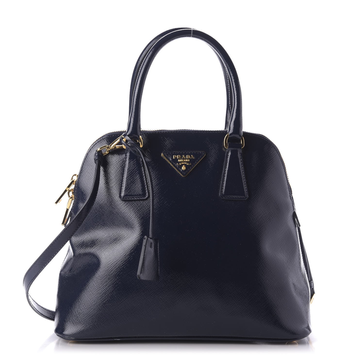 Prada Saffiano Vernice Dome Tote Royal 1 of 9
