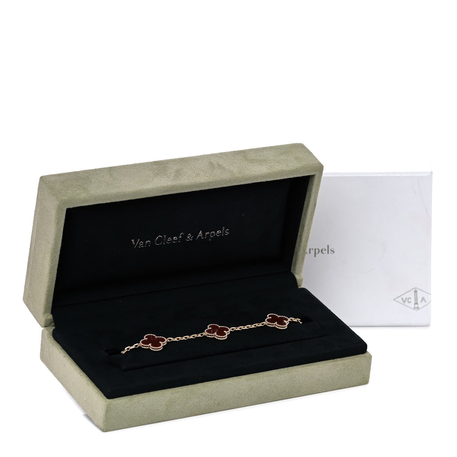 Van Cleef & Arpels 18K Yellow Gold Carnelian 5 Motifs Vintage Alhambra Bracelet 7 of 8
