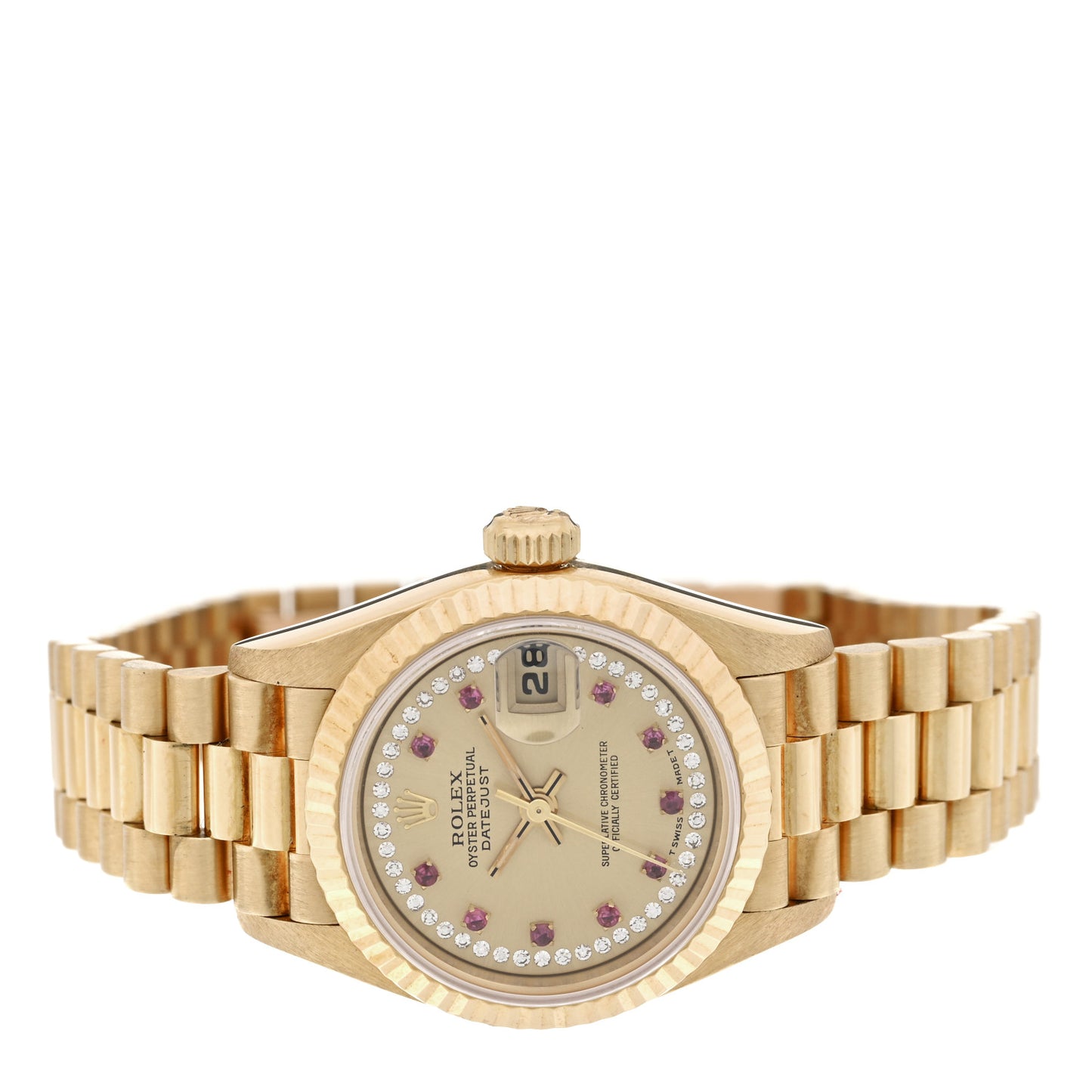 18K Yellow Gold Diamond Ruby 26mm Datejust President Watch Champagne 69178