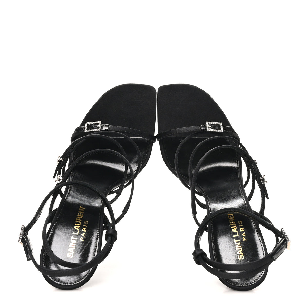 Saint Laurent Crepe Satin Crystal Logo Jerry 110 Ankle Strap Sandals 38.5 Black 2 of 9