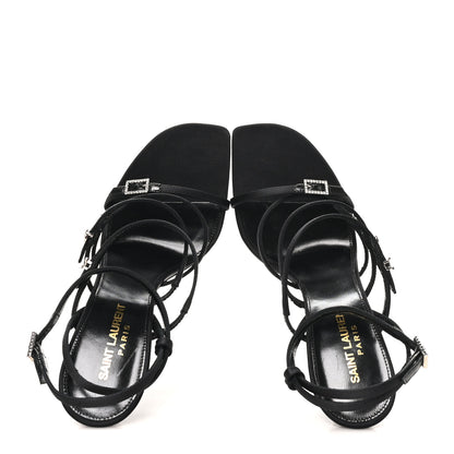 Saint Laurent Crepe Satin Crystal Logo Jerry 110 Ankle Strap Sandals 38.5 Black 2 of 9