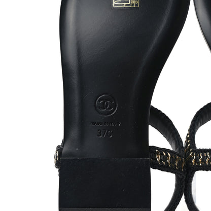 Chanel Lambskin Embroidered CC Thong Sandals 37 Black 6 of 9